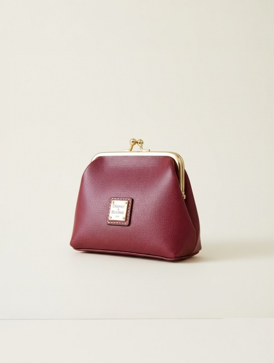 Dooney & Bourke Handbags - Dooney & Bourke Leather Large Framed Coin Purse Kisslock NWT Cranberry